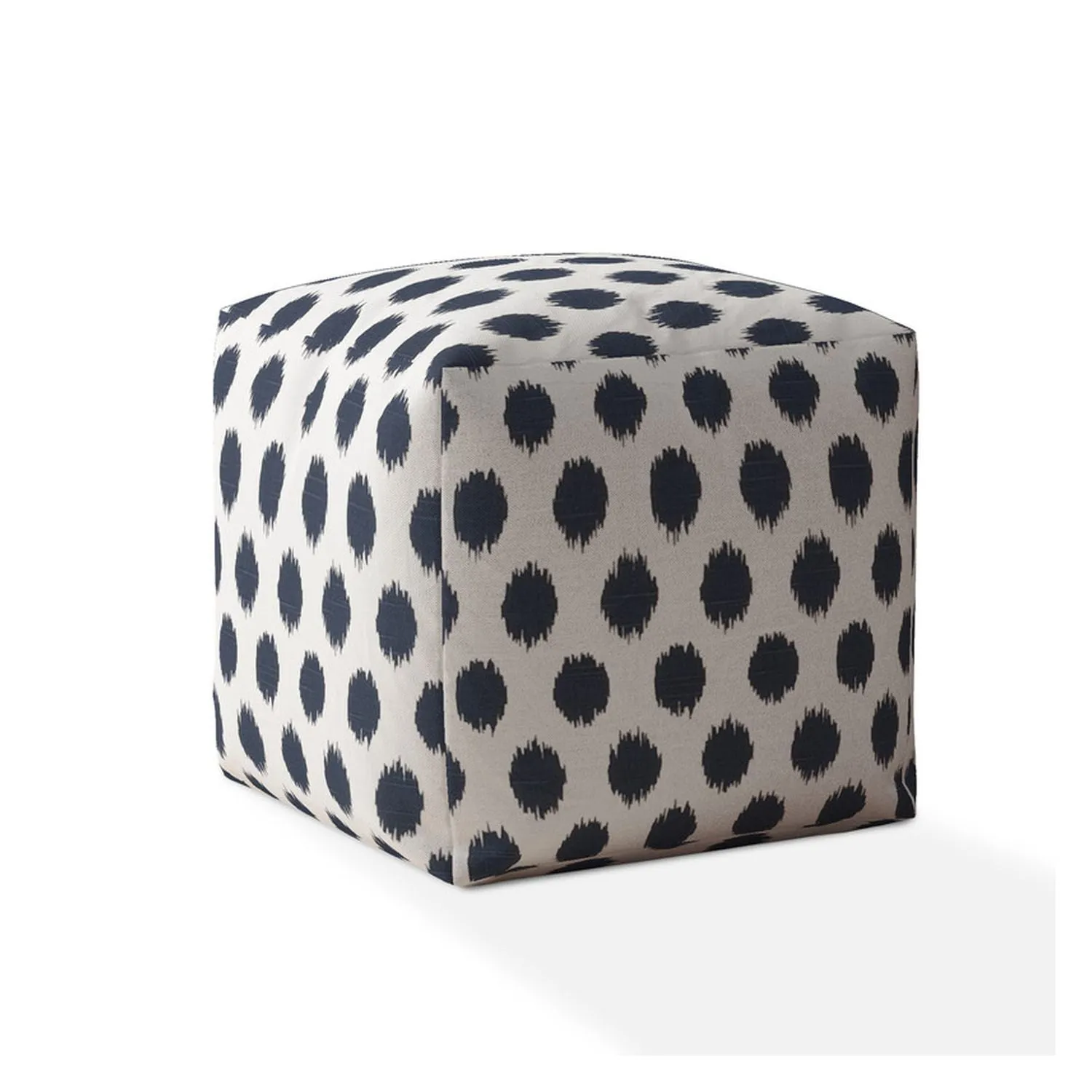 Homezia 17" White And Blue Canvas Polka Dots Pouf Ottoman