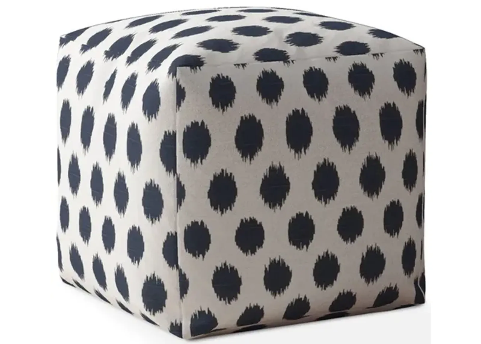 Homezia 17" White And Blue Canvas Polka Dots Pouf Ottoman