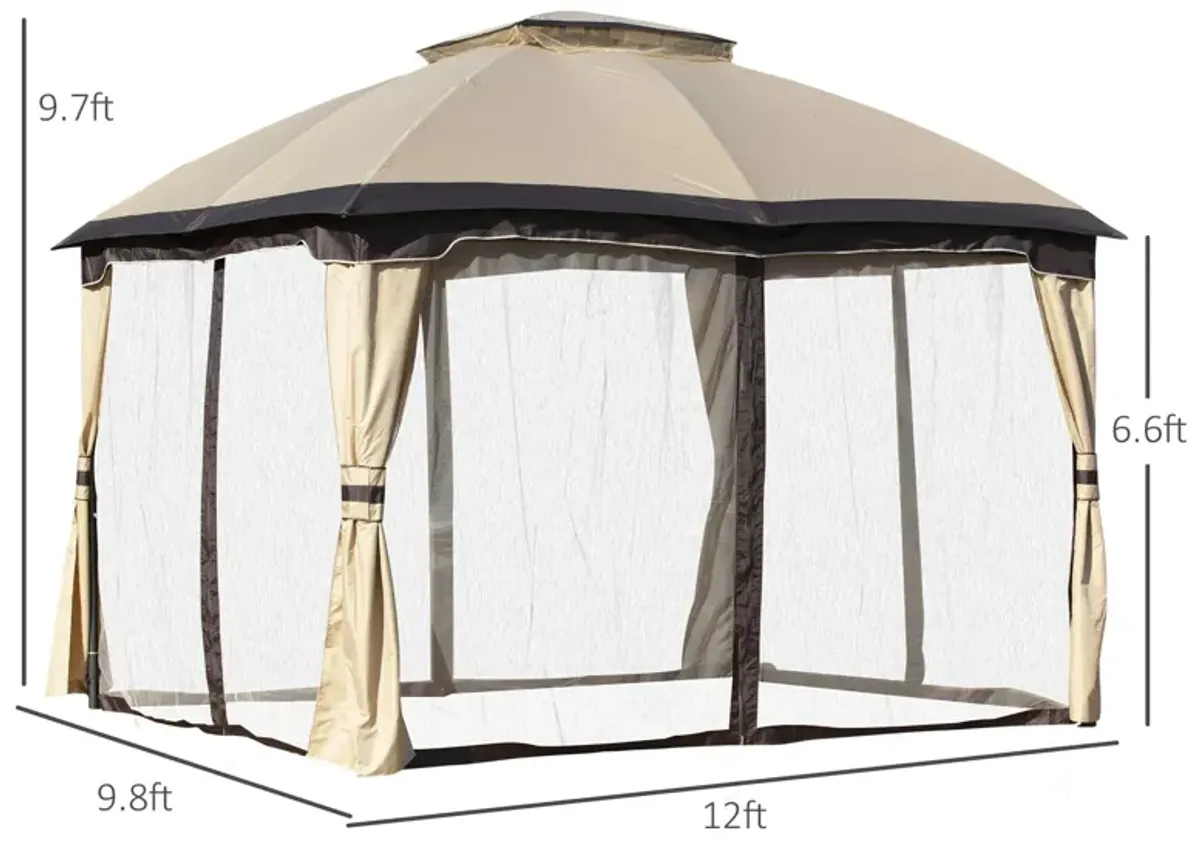 Beige Backyard Retreat: 10x12 Steel Frame Gazebo with Mesh Walls