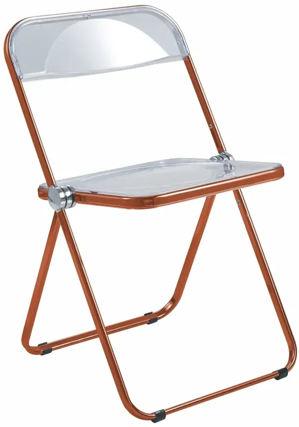 LeisureMod Lawrence Acrylic Folding Dining Chair with Open-Back Design in Green Metal Frame – Space-Saving Chair for Dining Room, Kitchen, and Modern Spaces