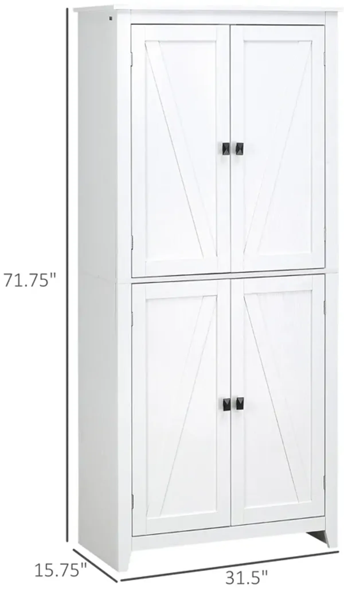 White Kitchen Storage: 72" Freestanding 4-Door Pantry Organizer