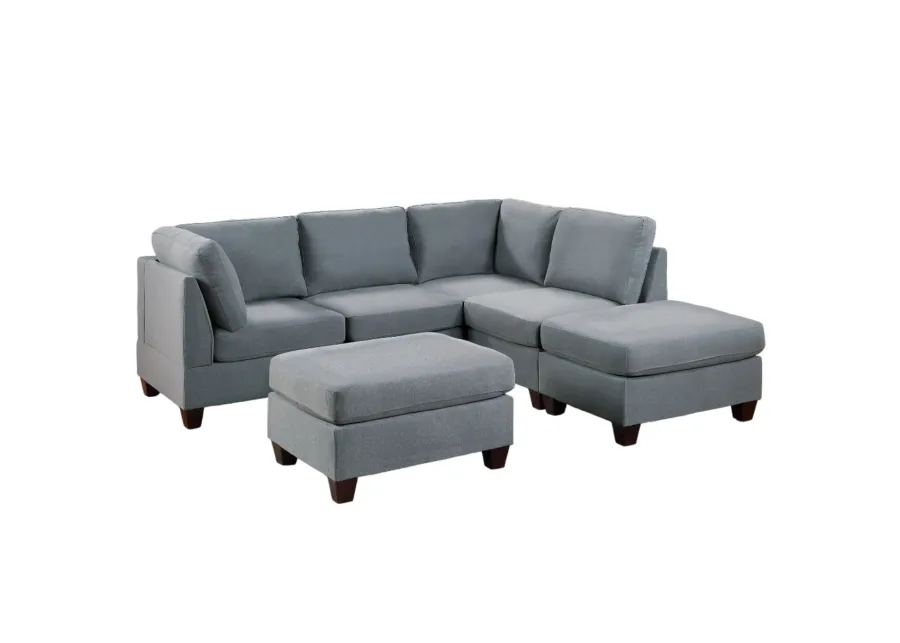 Modular L-Sectional 6pc Set Living Room Sofa Couch Sectional Furniture Linen Like Fabric