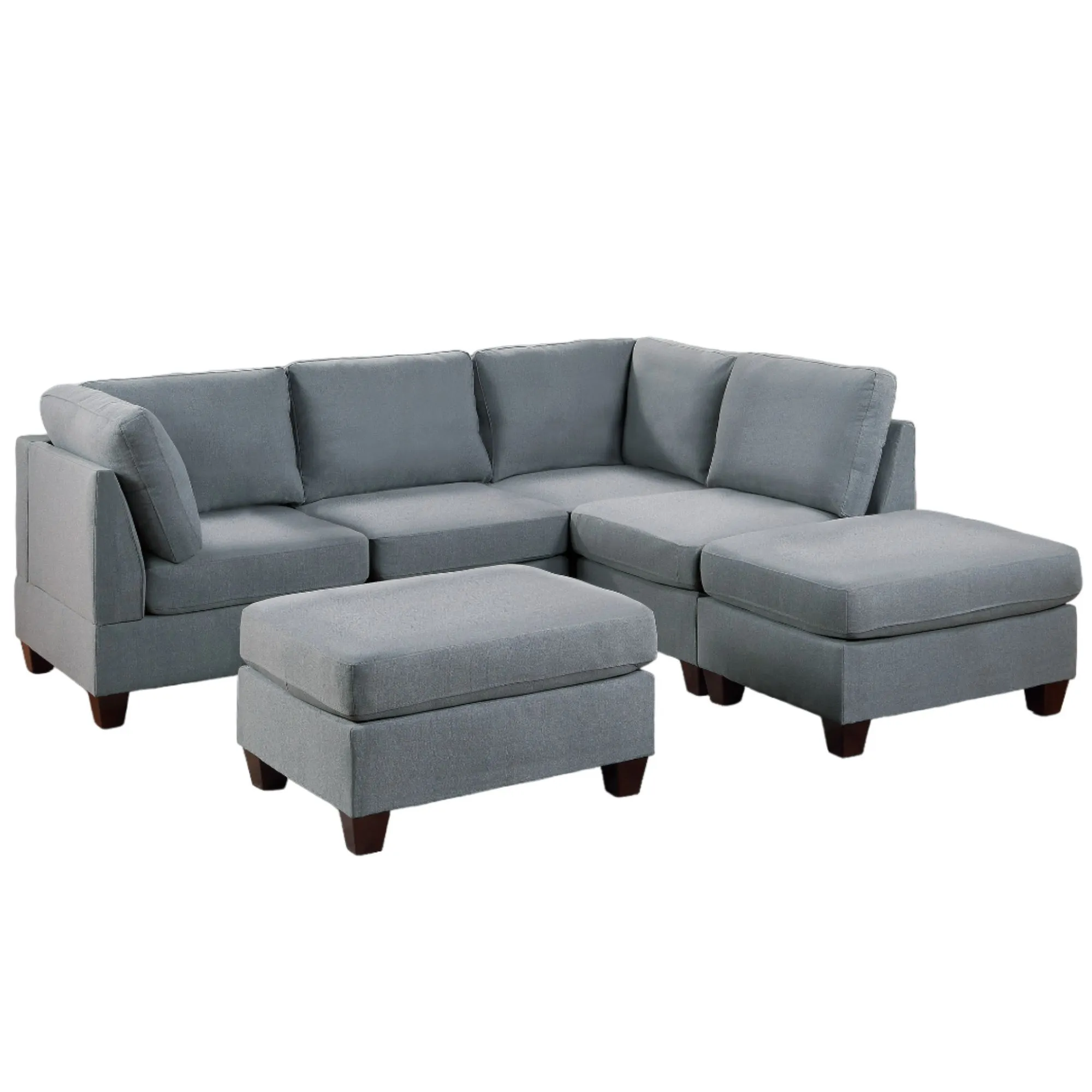 Modular L-Sectional 6pc Set Living Room Sofa Couch Sectional Furniture Linen Like Fabric