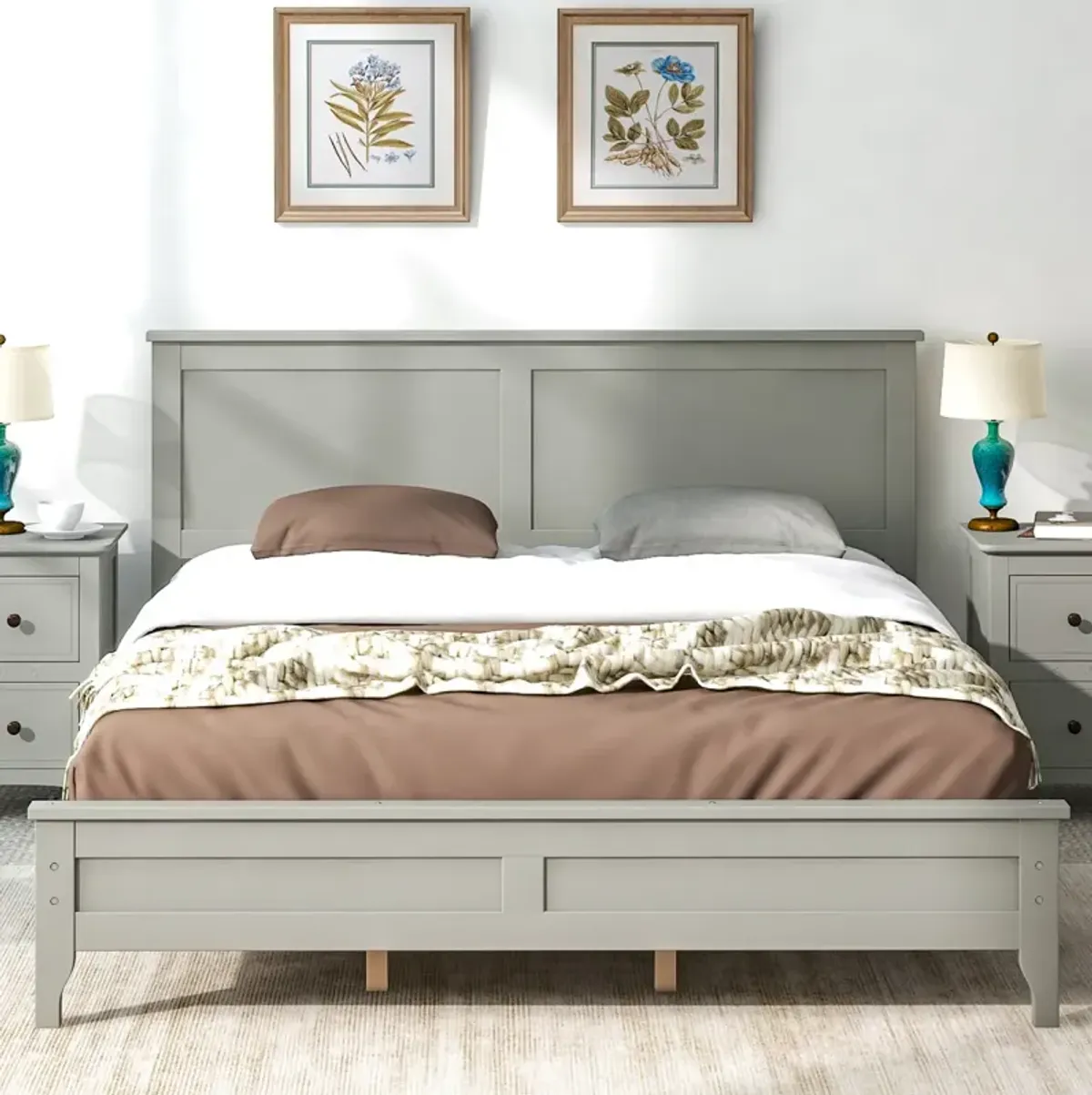 Modern Solid Wood Queen Platform Bed