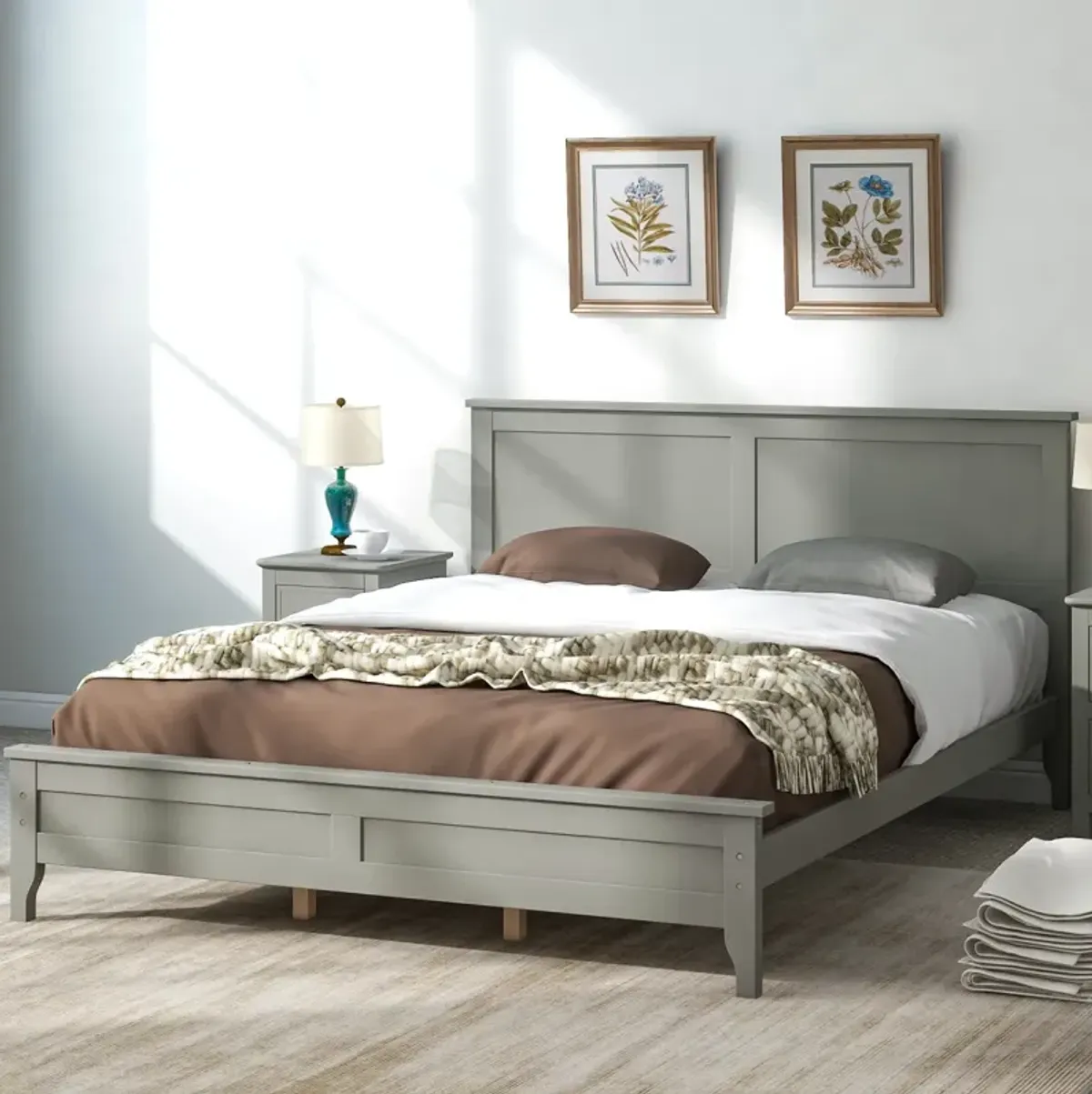 Modern Solid Wood Queen Platform Bed