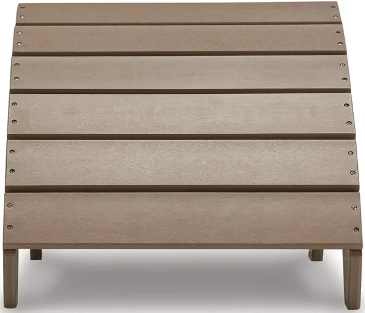 Sami 20 Inch Outdoor Ottoman, Slatted Design, Sloped Arc, Brown Finish - Benzara