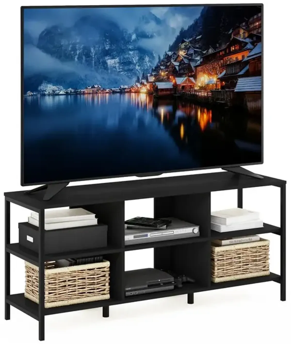 Furinno Camnus Modern Living TV Stand for TVs up to 60 Inch, Americano/Black