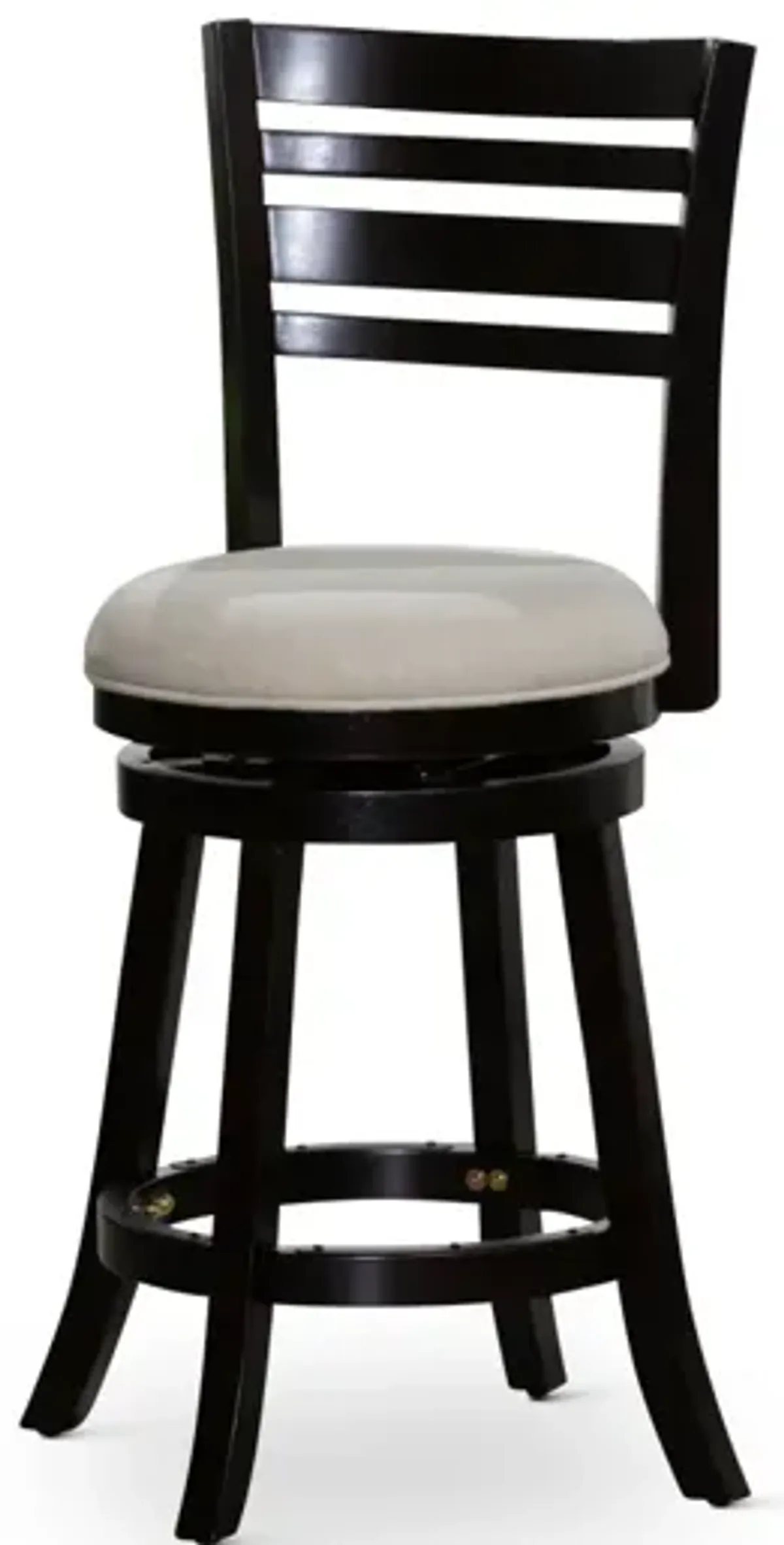 24" Counter Height Slat Back Swivel Stool, Espresso Finish, Beige Fabric Seat