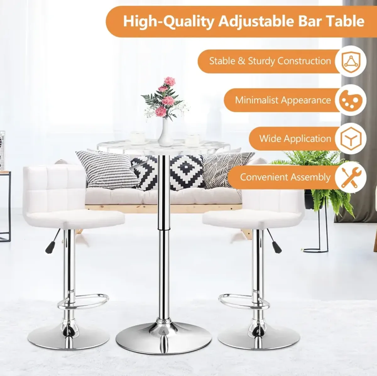 360� Swivel Cocktail Pub Table with Sliver Leg and Base