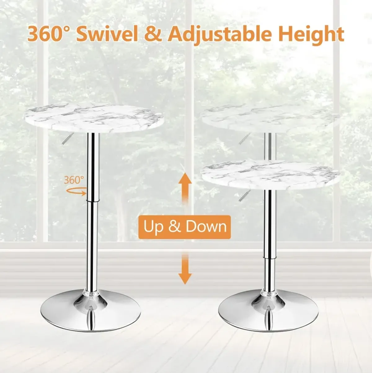 360� Swivel Cocktail Pub Table with Sliver Leg and Base