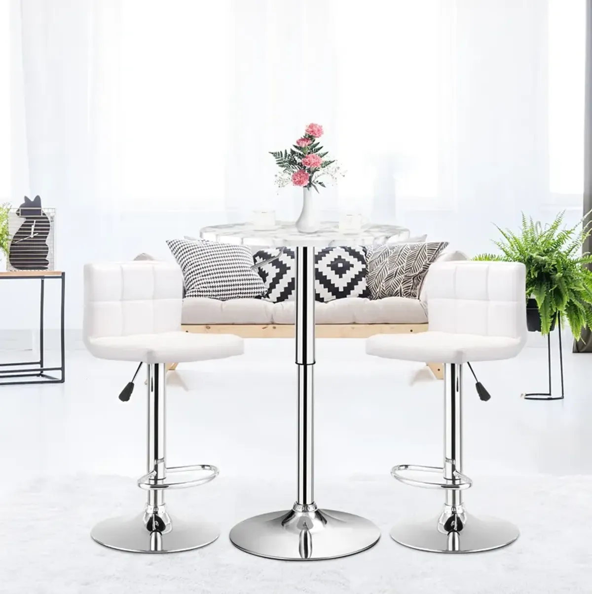 360� Swivel Cocktail Pub Table with Sliver Leg and Base