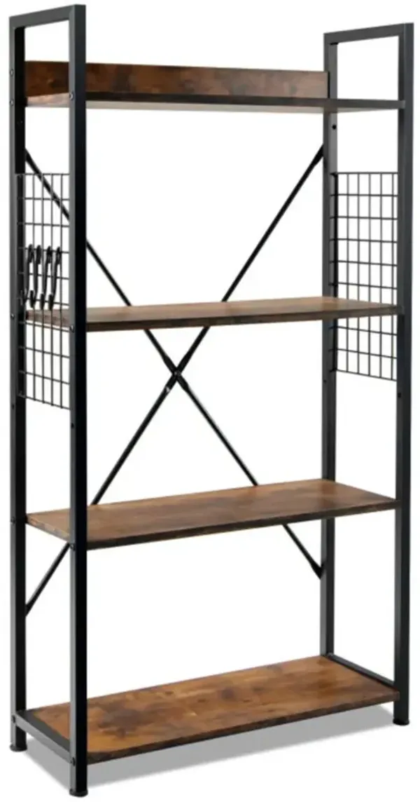 Hivvago 4 -Tier Industrial Open Storage Bookshelf-Coffee