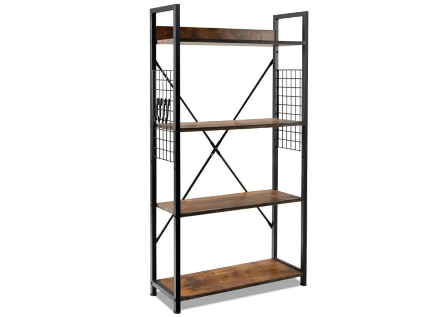 Hivvago 4 -Tier Industrial Open Storage Bookshelf-Coffee