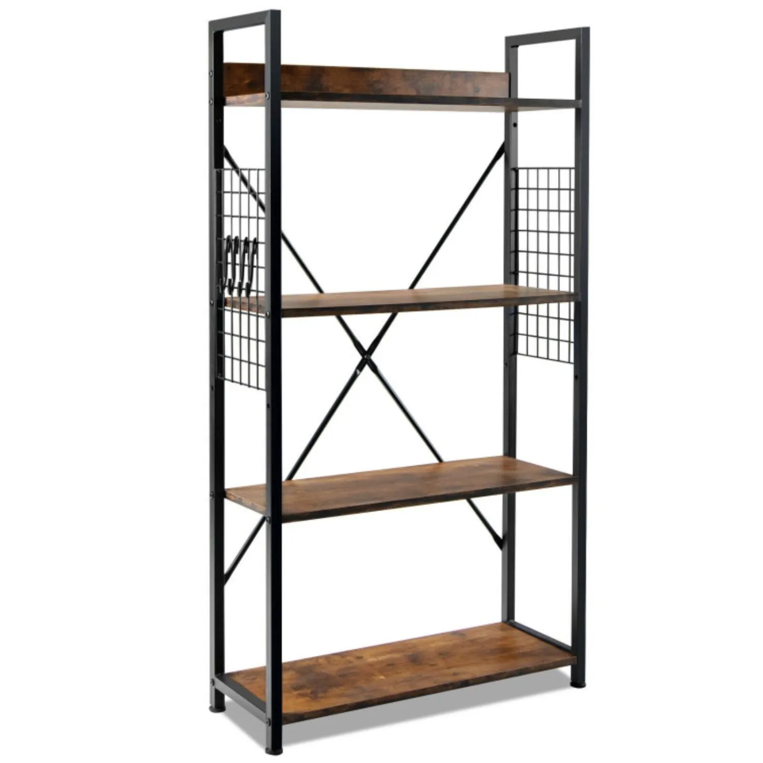 Hivvago 4 -Tier Industrial Open Storage Bookshelf-Coffee