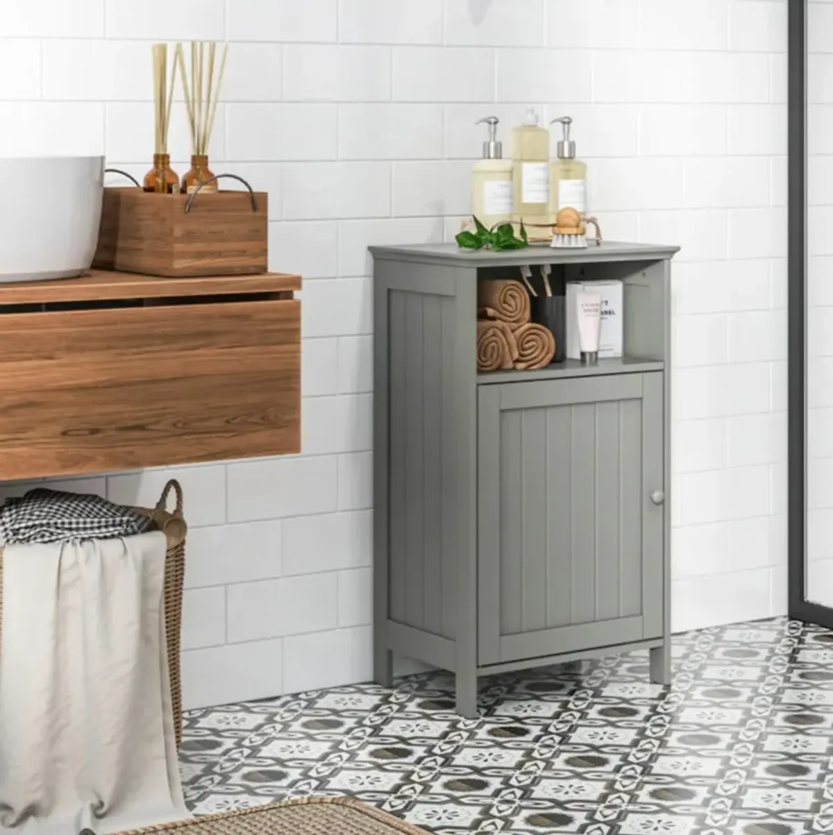 Hivvago Bathroom Freestanding  Adjustable Shelf Floor Storage Cabinet