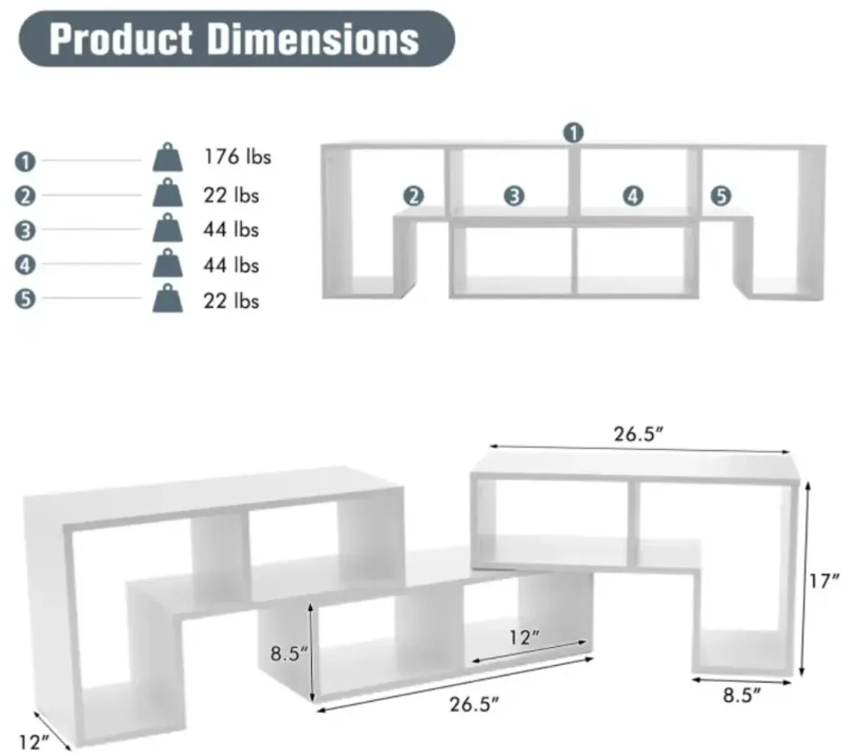 Hivvago 3 Pieces Console TV Stand for TVs up to 65 Inch with Shelves