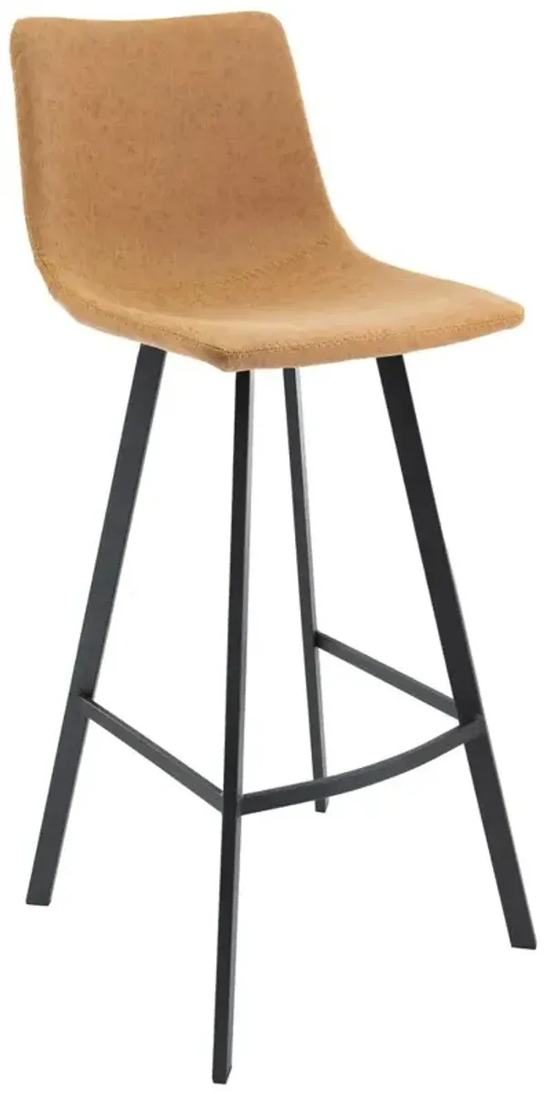 LeisureMod Elland Modern Upholstered Leather Bar Stool With Iron Legs & Footrest