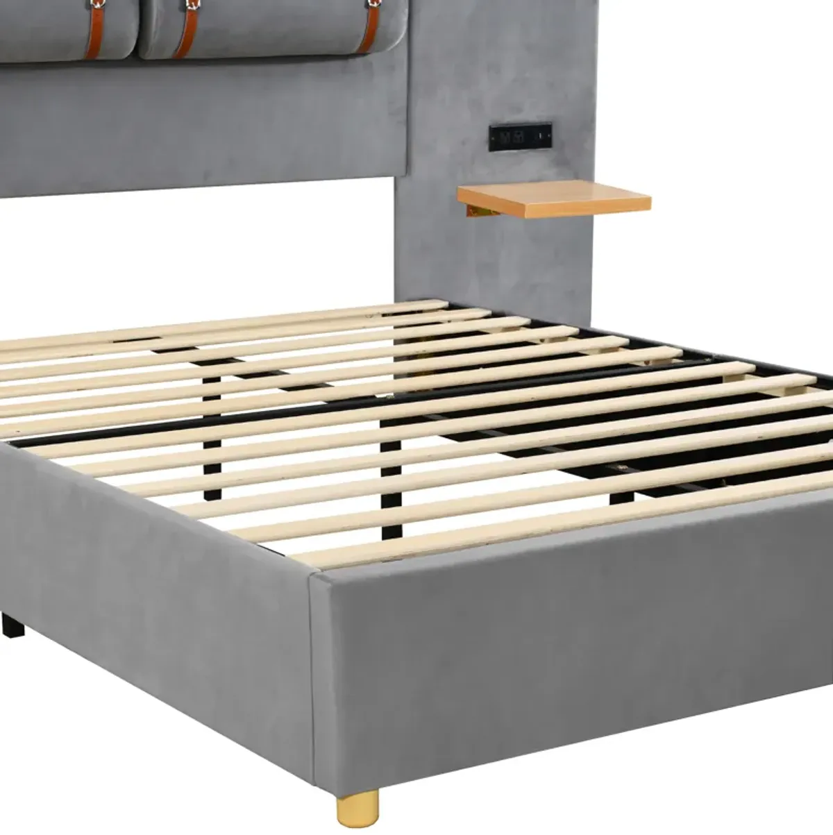 Merax Velvet Platform Bed  with Built-in Pillows