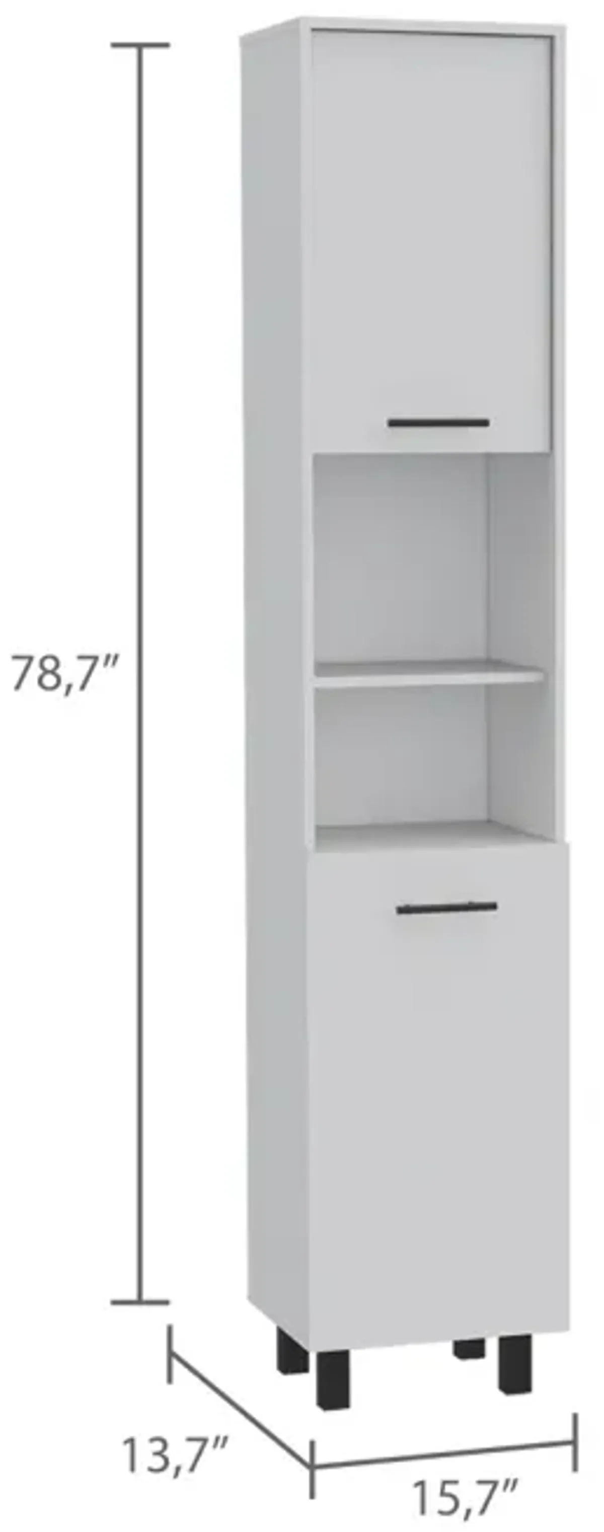 Hobart Pantry, Four Legs, Three Interior Shelves, Two Shelves, Two Cabinets - White