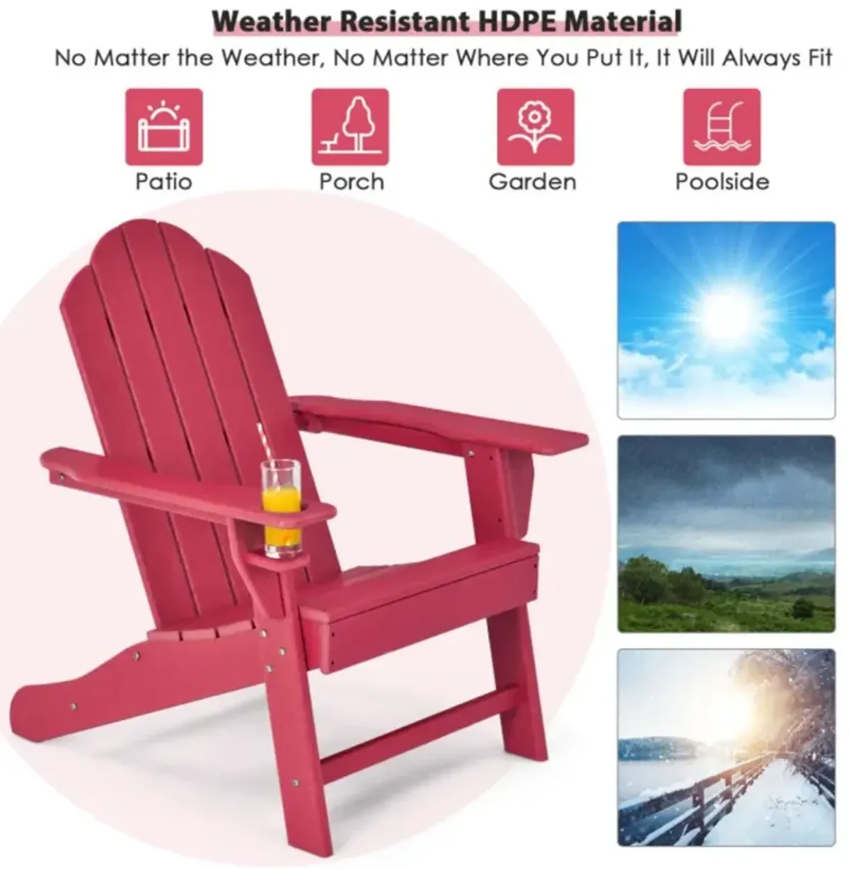 Hivvago Outdoor Adirondack Chair with Built-in Cup Holder for Backyard Porch