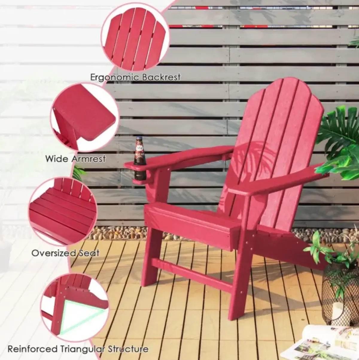 Hivvago Outdoor Adirondack Chair with Built-in Cup Holder for Backyard Porch