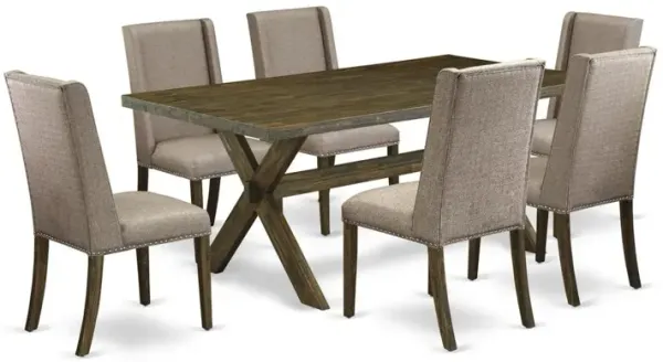 East West Furniture X777FL716-7 - 7-Piece Small Dining Table Set - 6 Dining Chairs and a Rectangular Dinner Table Hardwood Structure