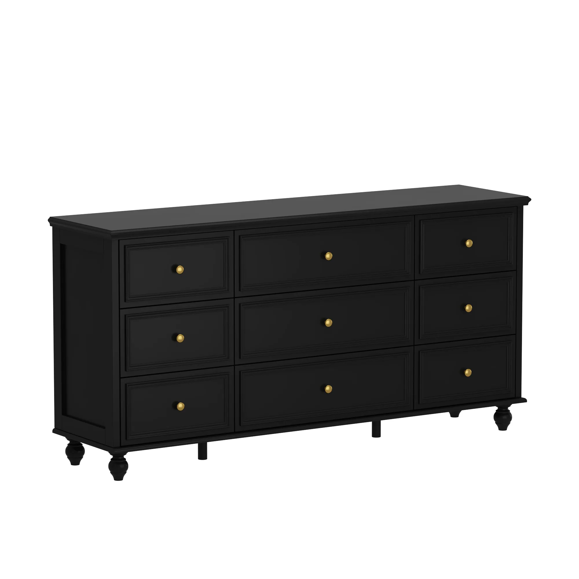 Black Wooden 9-Drawer Chest of Drawers 63 in. W x 31.5 in. H x 15.7 in. D Dresser, Modern European Style