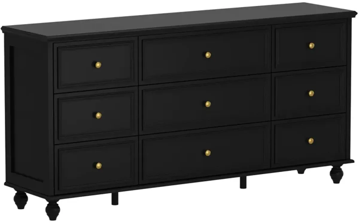 Black Wooden 9-Drawer Chest of Drawers 63 in. W x 31.5 in. H x 15.7 in. D Dresser, Modern European Style