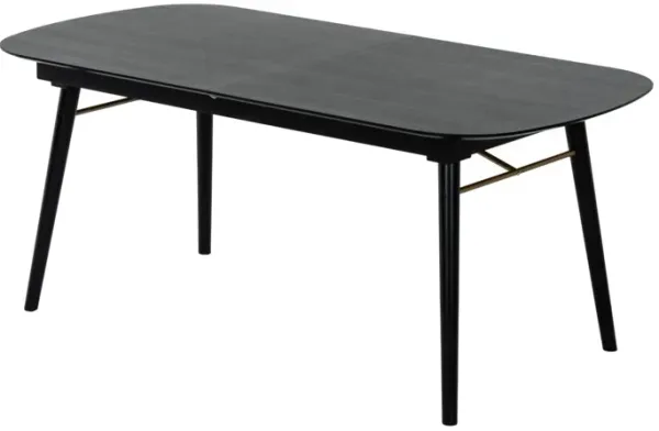 Obround Top Wooden Dining Table with Extendable Leaf, Charcoal Gray - Benzara