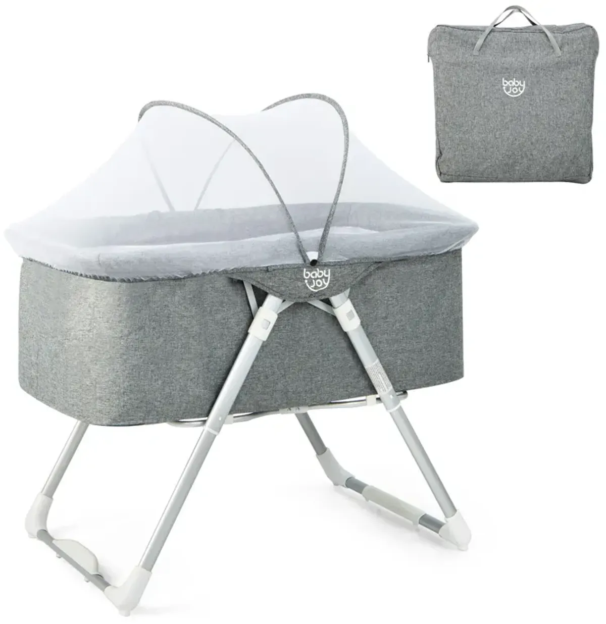 2-In-1 Baby Bassinet with Mattress and Net-Gray