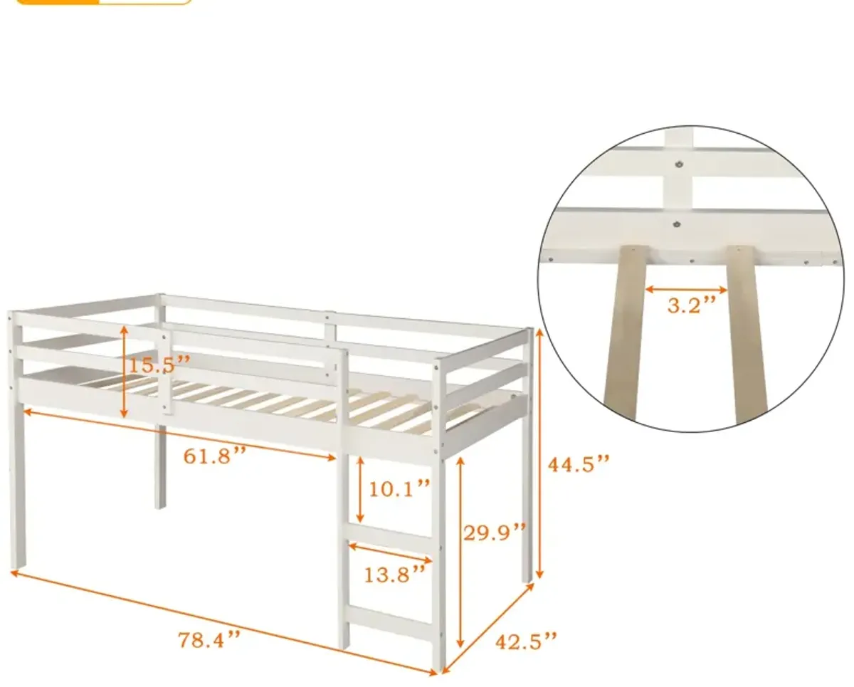 Low Study Twin Loft Bed With Cabinet And Rolling Portable Desk