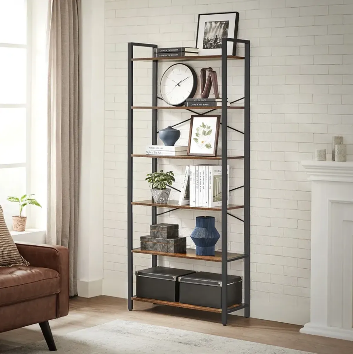 6-Tier Bookshelf with Steel Frame