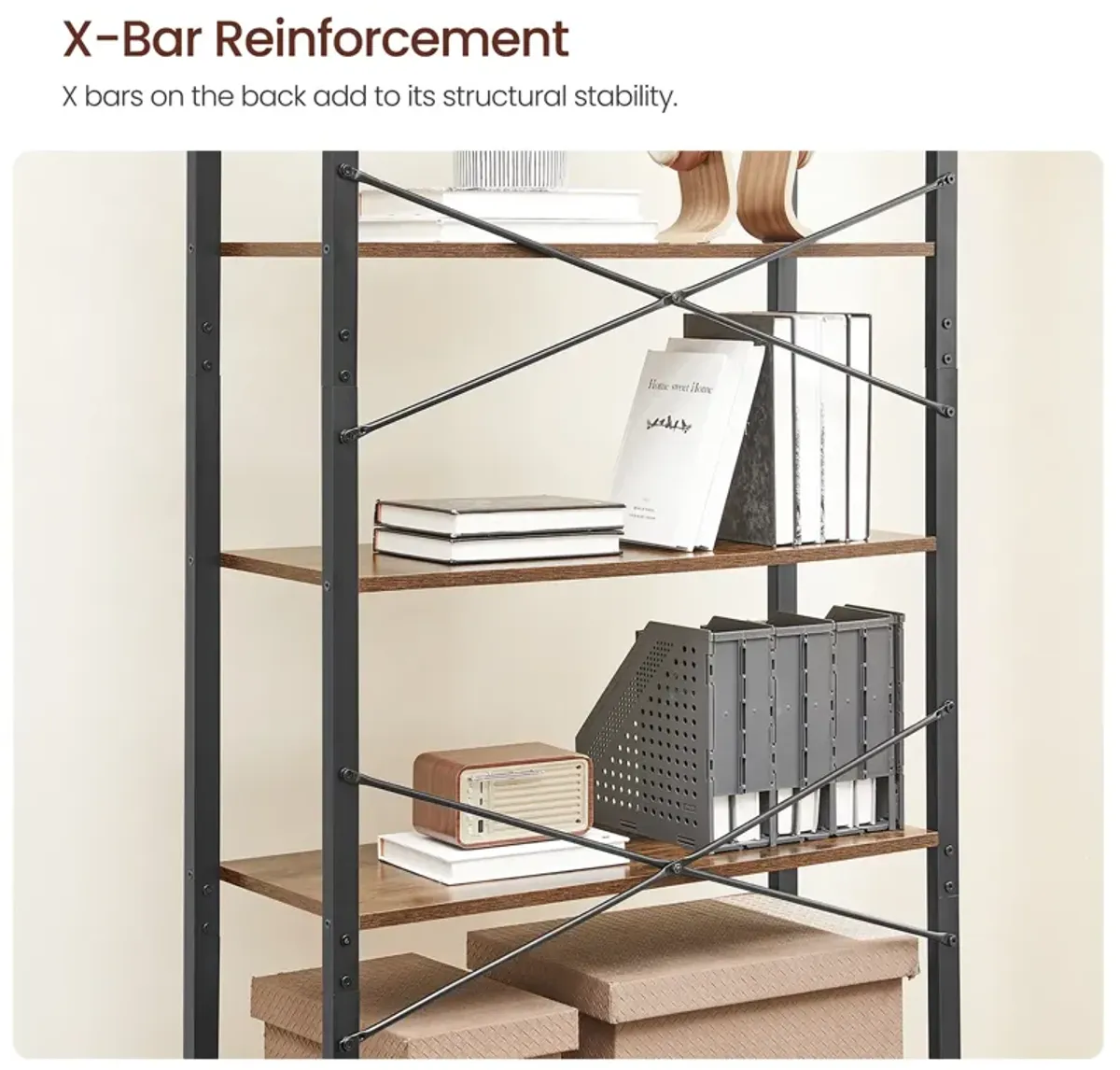 6-Tier Bookshelf with Steel Frame