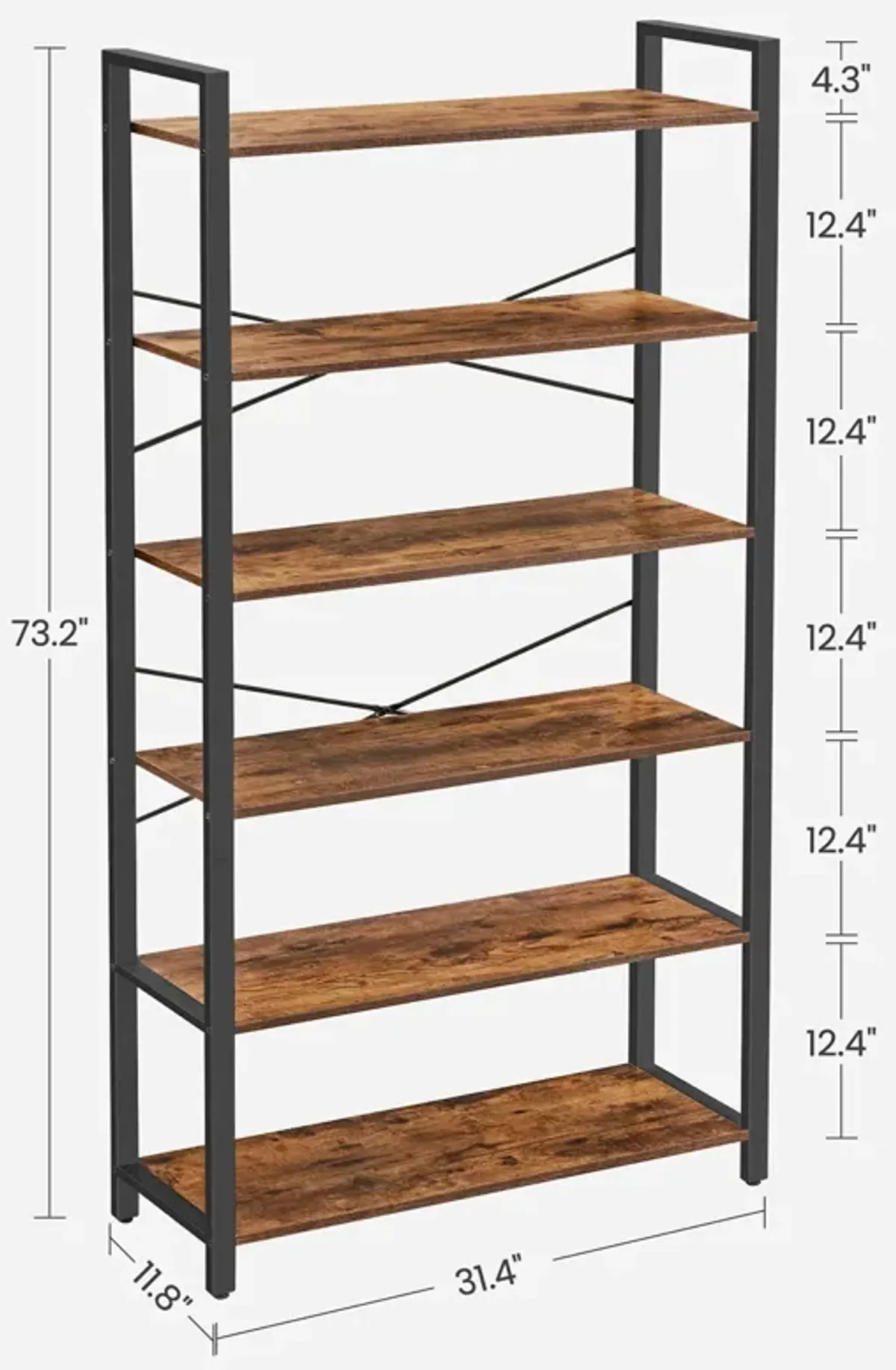 6-Tier Bookshelf with Steel Frame