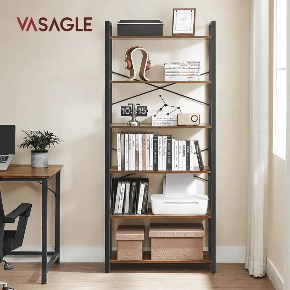 6-Tier Bookshelf with Steel Frame