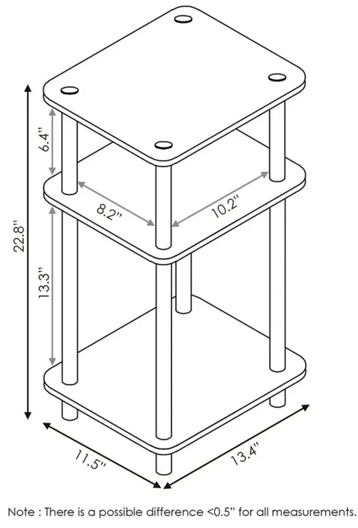 Furinno Just 3-Tier Turn-N-Tube End Table, French Oak Grey/Black, 11087GYW/BK