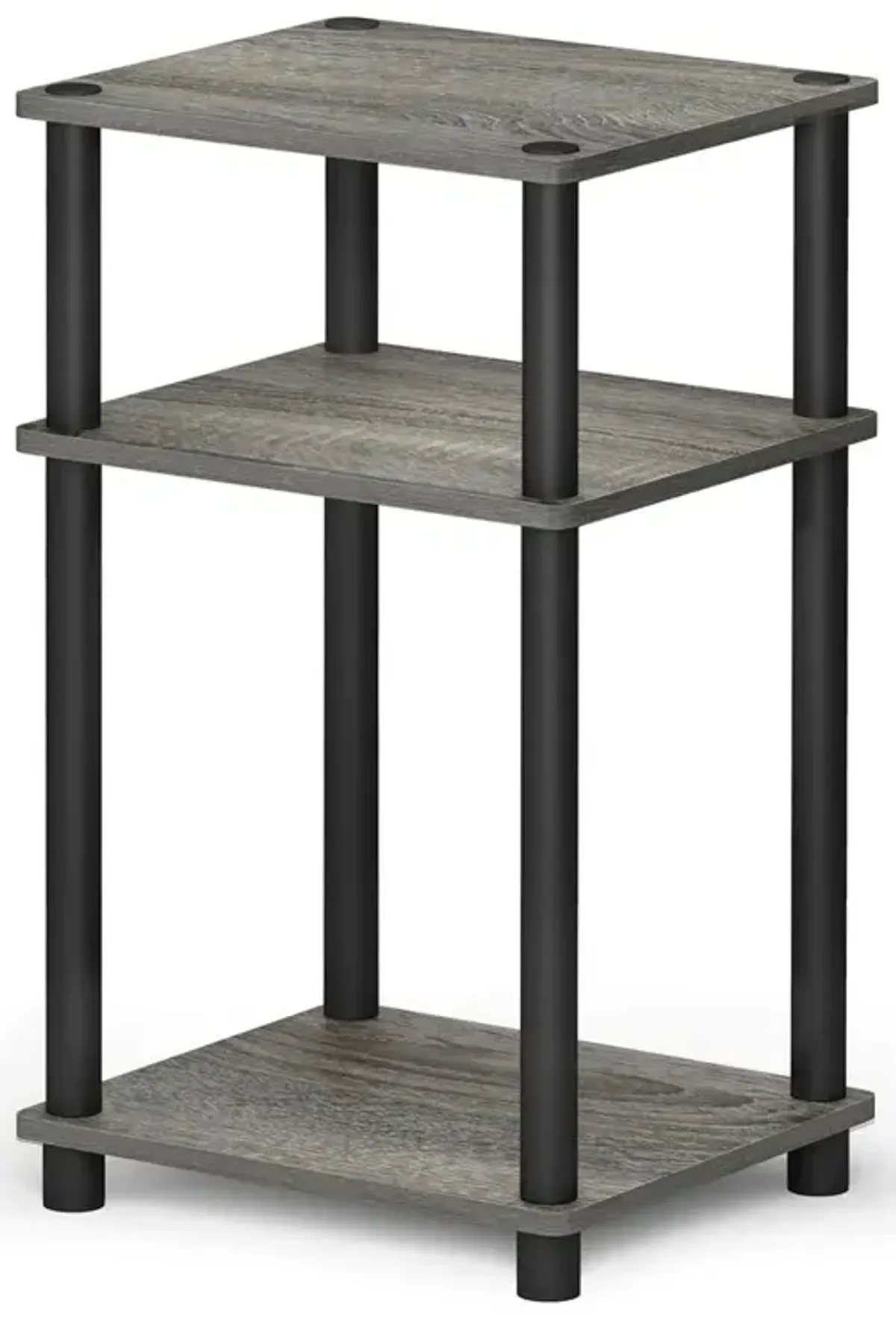 Furinno Just 3-Tier Turn-N-Tube End Table, French Oak Grey/Black, 11087GYW/BK