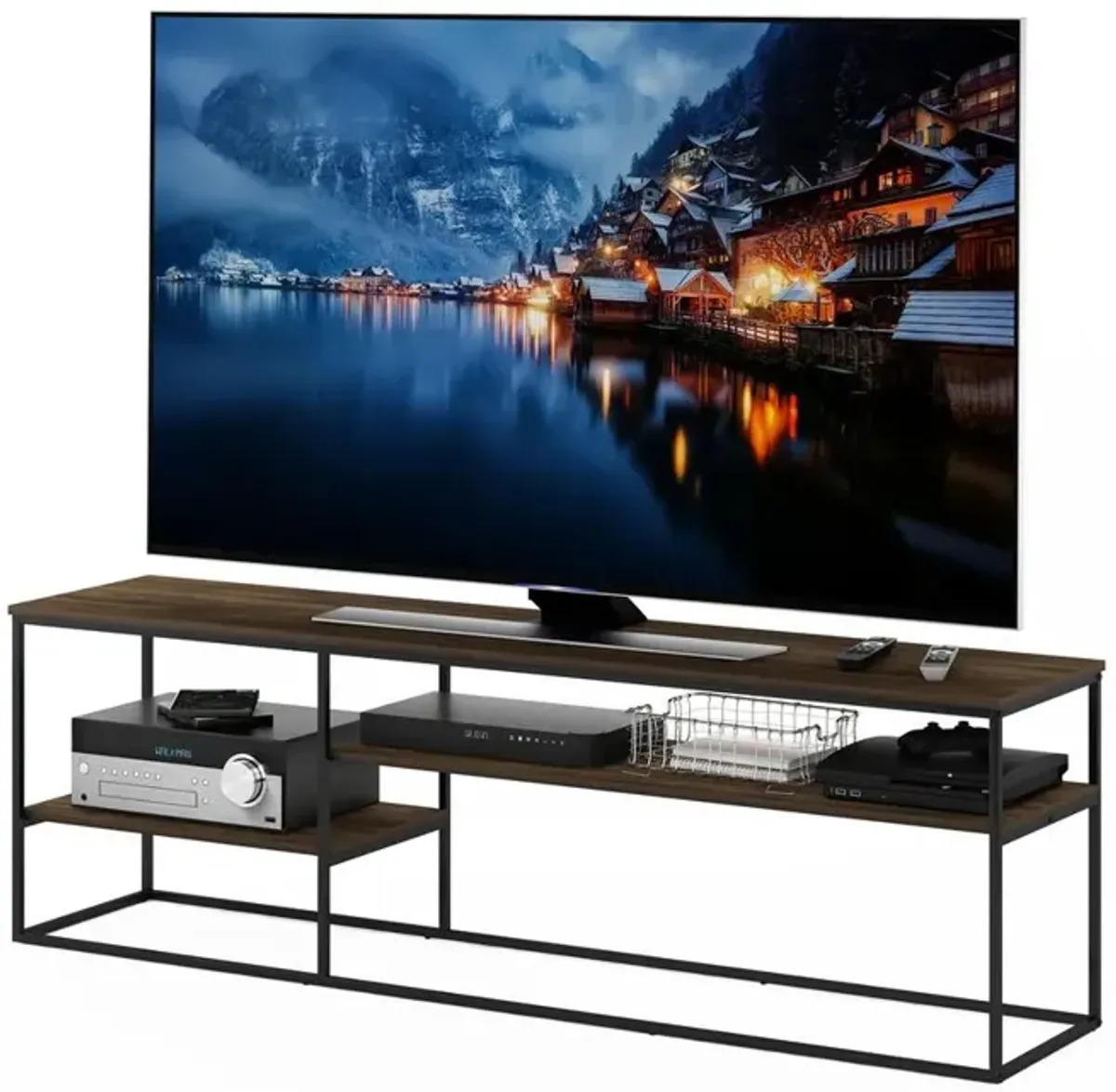 Furinno Moretti Modern Lifestyle TV Stand for TV up to 78 Inch, Columbia Walnut