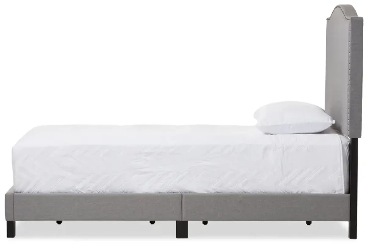 Baxton Studio Benjamin Modern Grey Fabric Upholstered Twin Size Arched Bed with Nail Heads