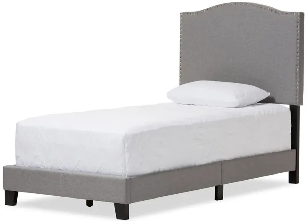 Baxton Studio Benjamin Modern Grey Fabric Upholstered Twin Size Arched Bed with Nail Heads