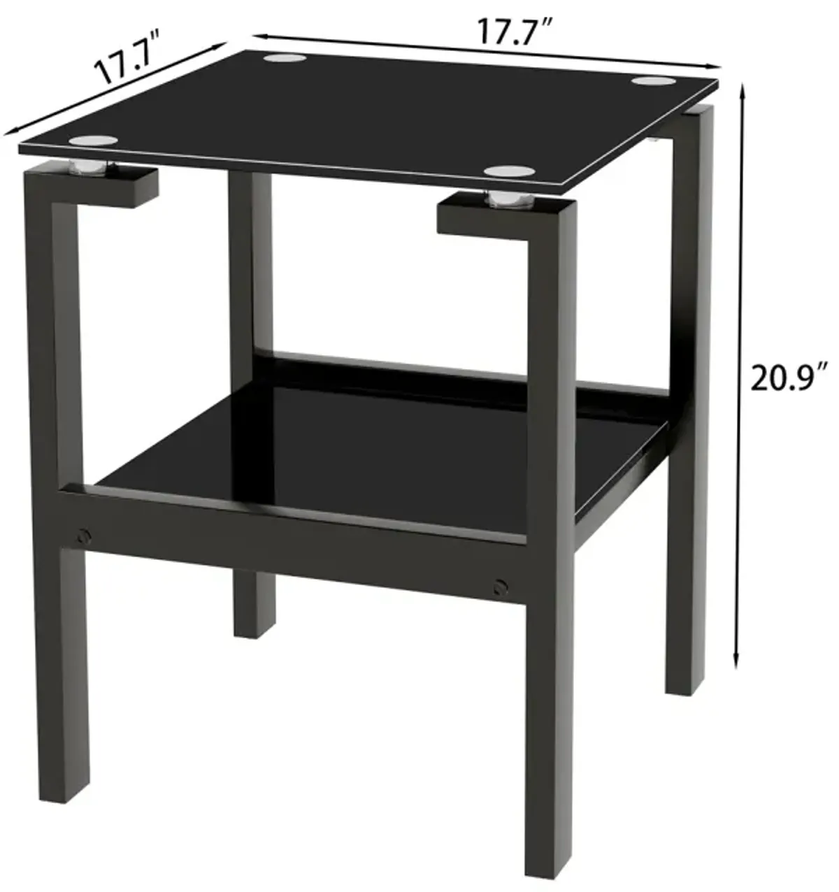 Black Tempered Glass End Table With 2 Layer, Small Side Table For Living Room