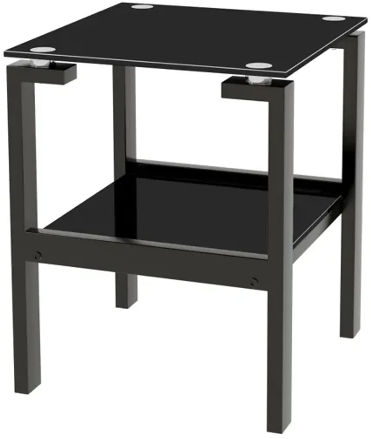 Black Tempered Glass End Table With 2 Layer, Small Side Table For Living Room