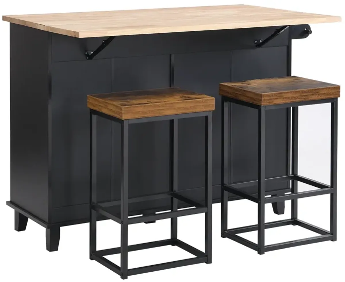 Farmhouse Kitchen Island Set with 2 Stools