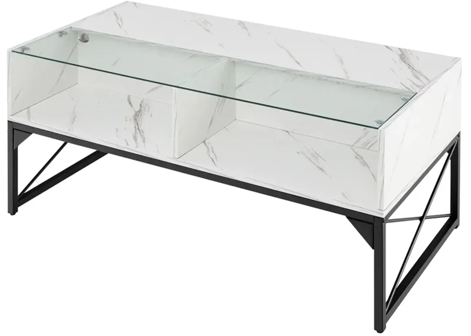 Center Table with Faux Marble and Tempered Glass Top