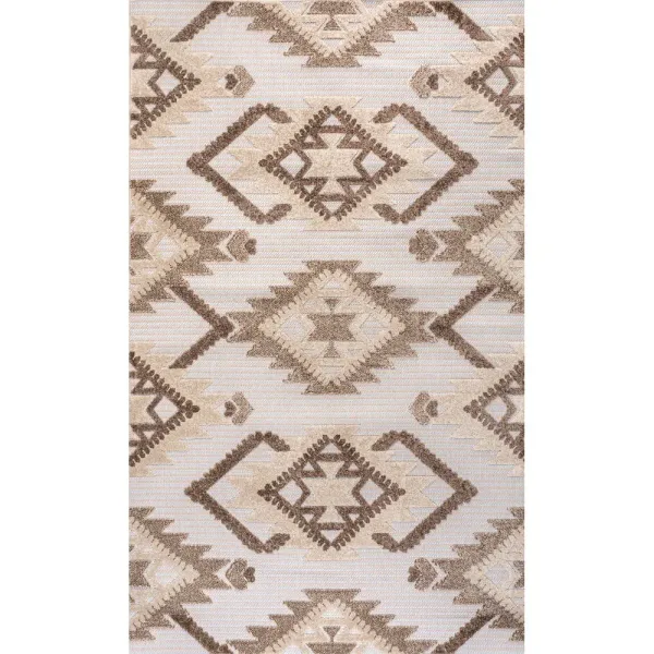 Sumak High-Low Pile Neutral Diamond Kilim Area Rug