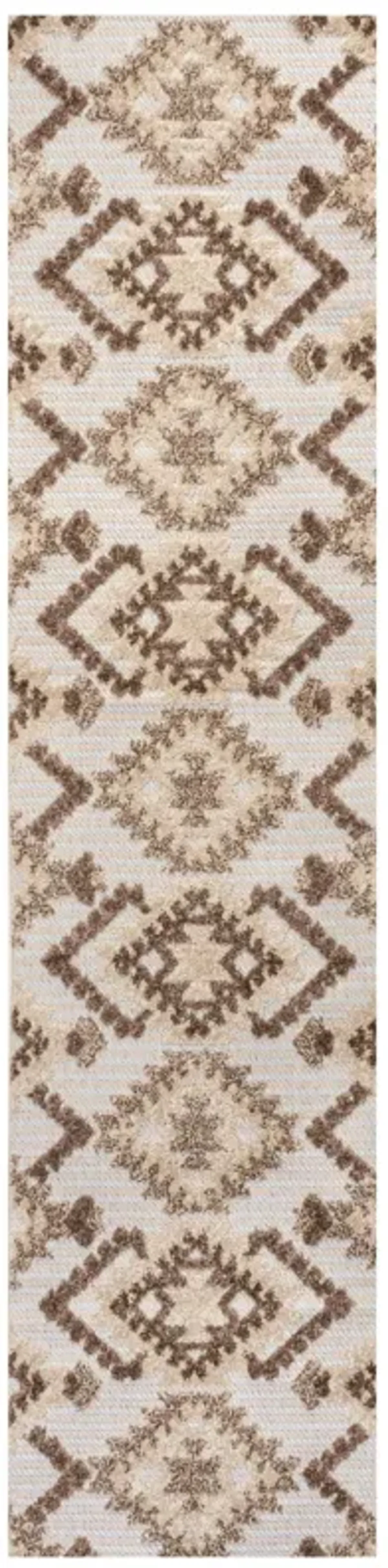 Sumak High-Low Pile Neutral Diamond Kilim Area Rug