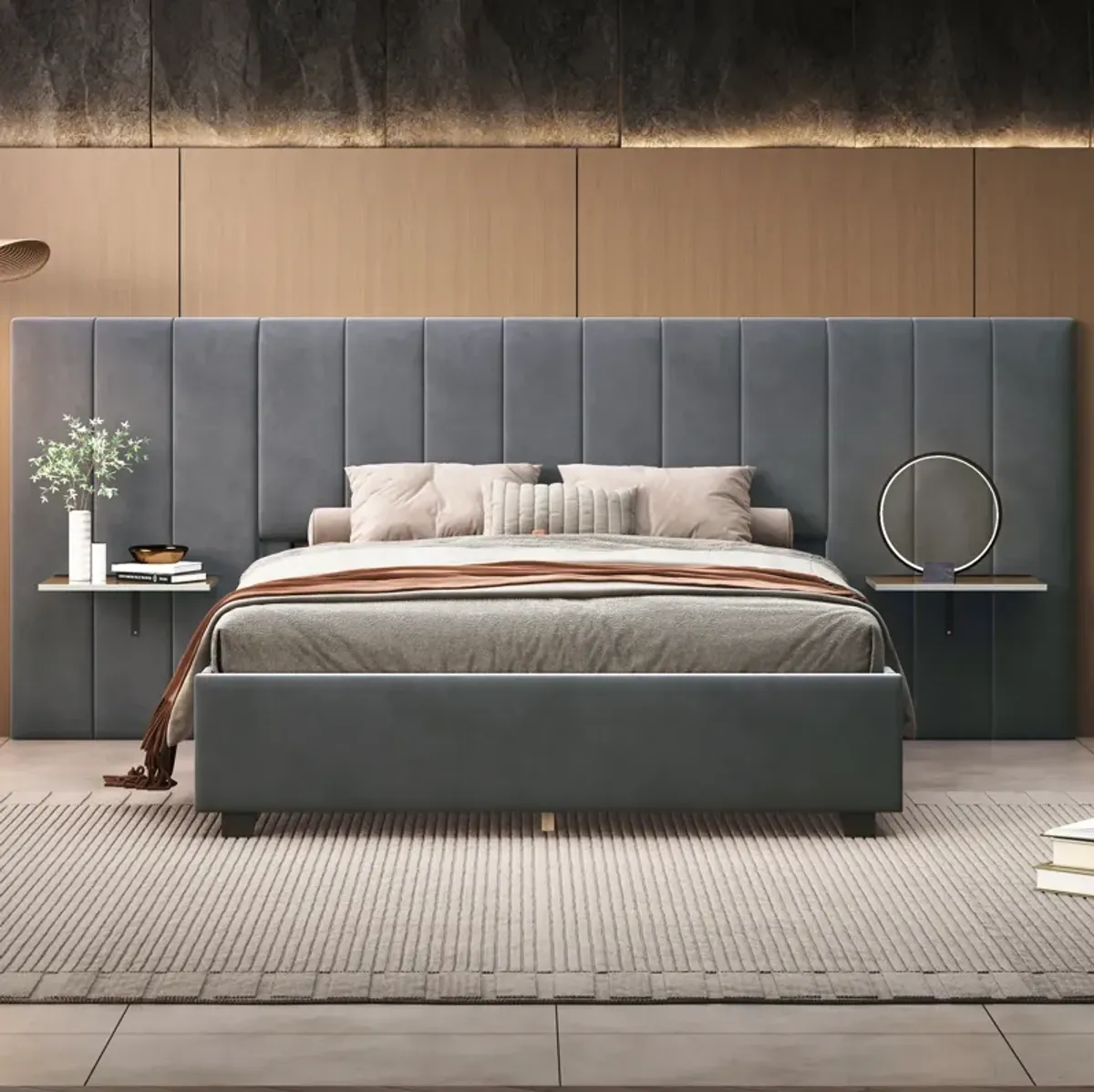 Merax Upholstered Platform Bed with Big Headboard