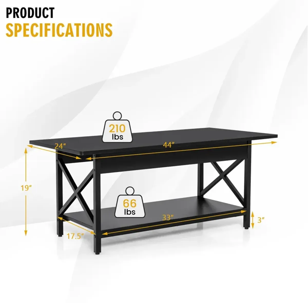 2-Tier Industrial Rectangular Coffee Table with Storage Shelf