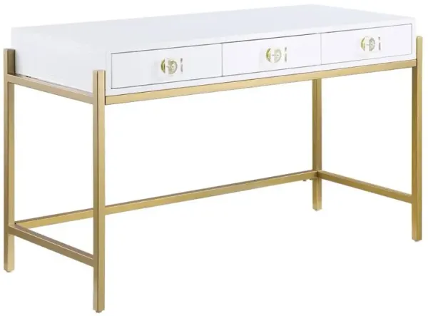 Best Master Furniture Tamila White Lacquered Computer Desk with Gold Frame