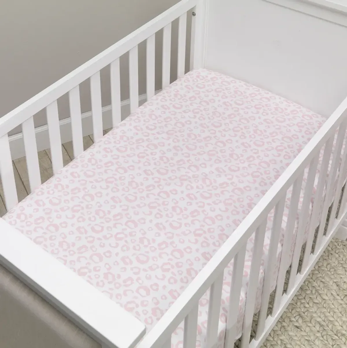 Lambs & Ivy Signature Pink/White Leopard Organic Cotton Fitted Crib Sheet